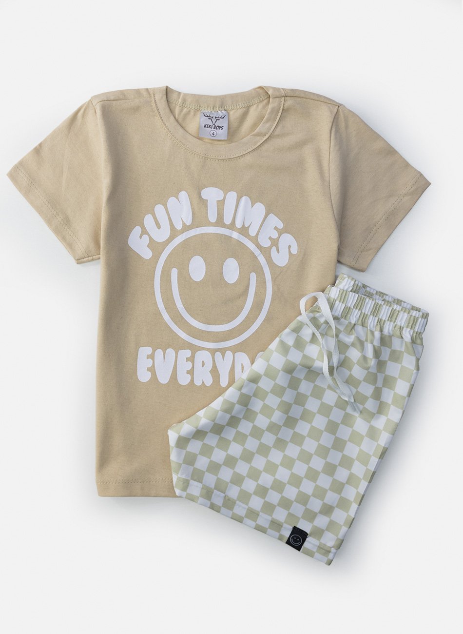 Conjunto Infantil Menino FunTimes Everyday Creme 0372 - Keki Boys
