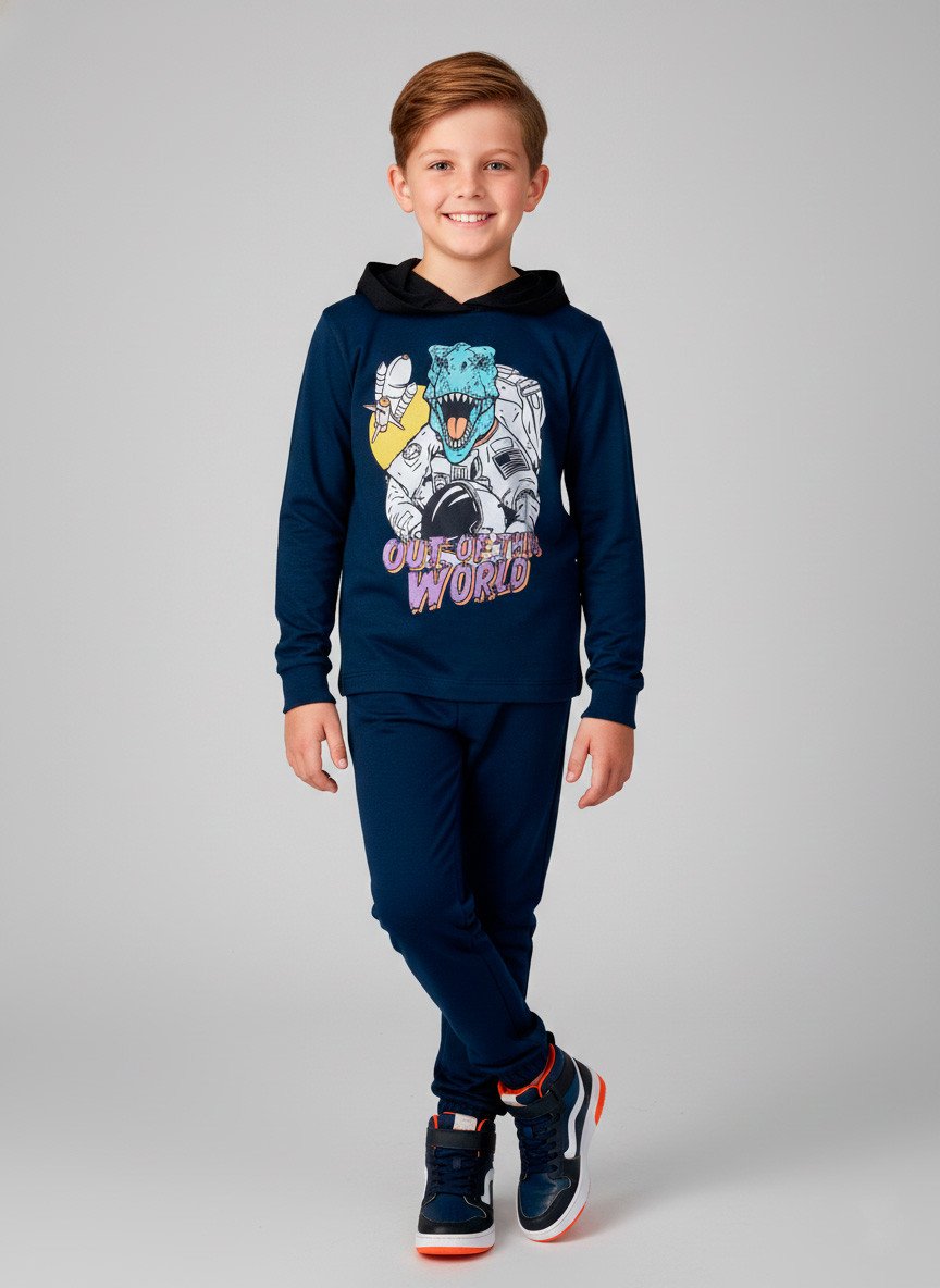 Conjunto Infantil Menino Meia Estação C/Capuz Dino Astronauta Marinho 0241 - Keki Boys