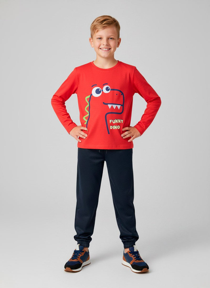 Conjunto Infantil Menino Meia Estação Funny Dino Vermelho 0331 - Keki Boys