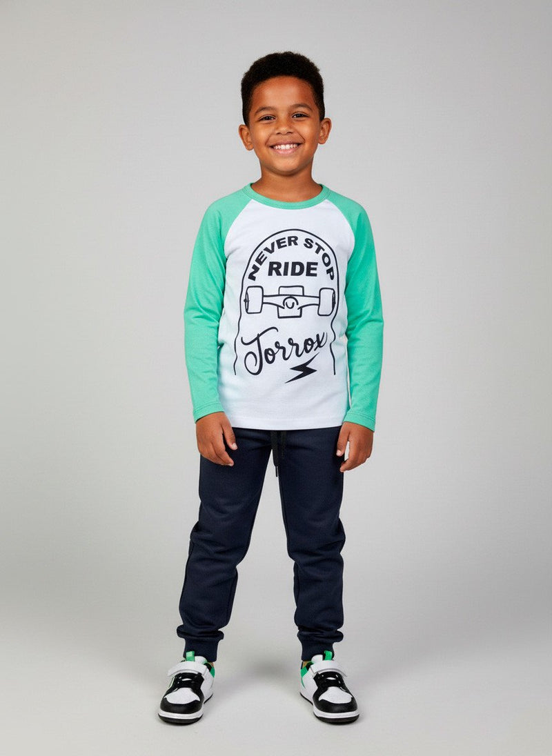 Conjunto Infantil Menino Meia Estação Never Stop Branco 0323 - Keki Boys
