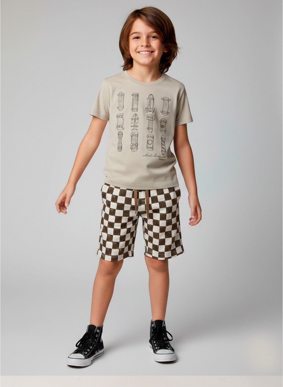 Conjunto Infantil Menino Skateboards Caqui 038 - Keki Boys