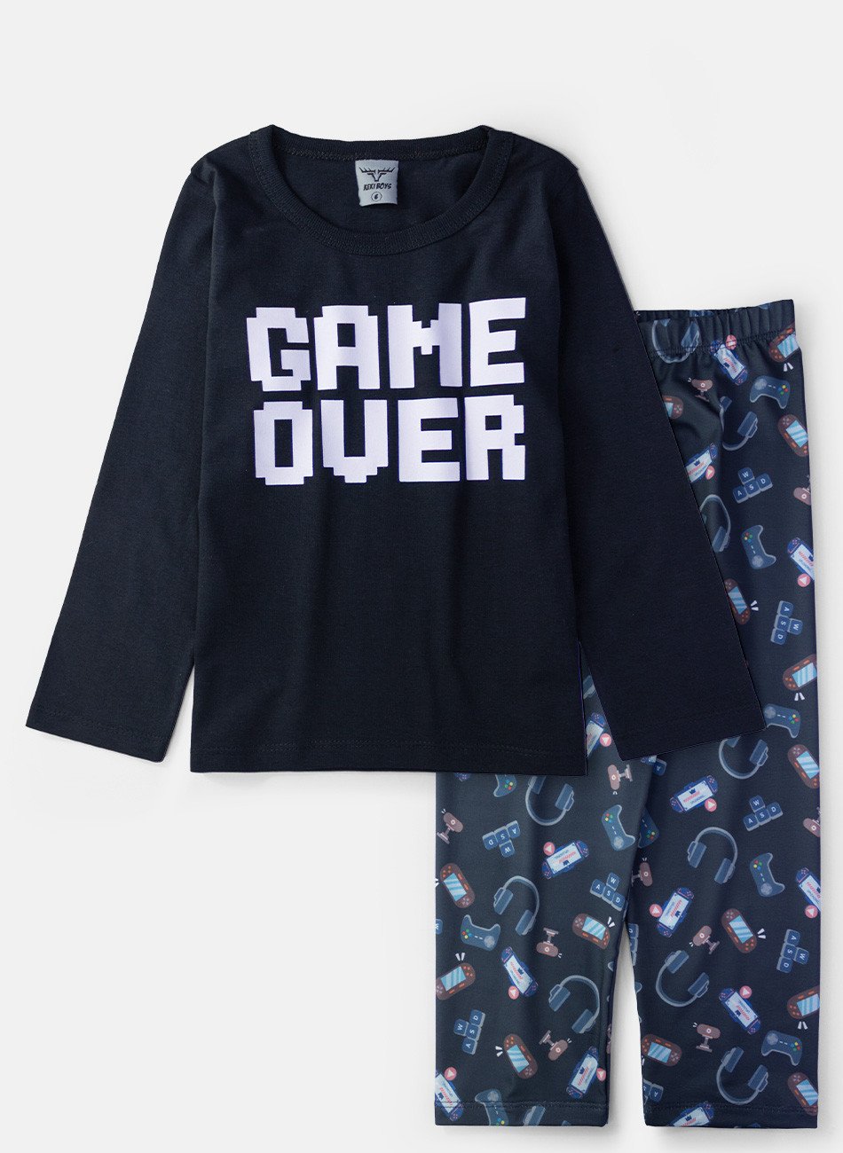 Pijama Infantil Menino Game Over Preto 004 - Keki Boys