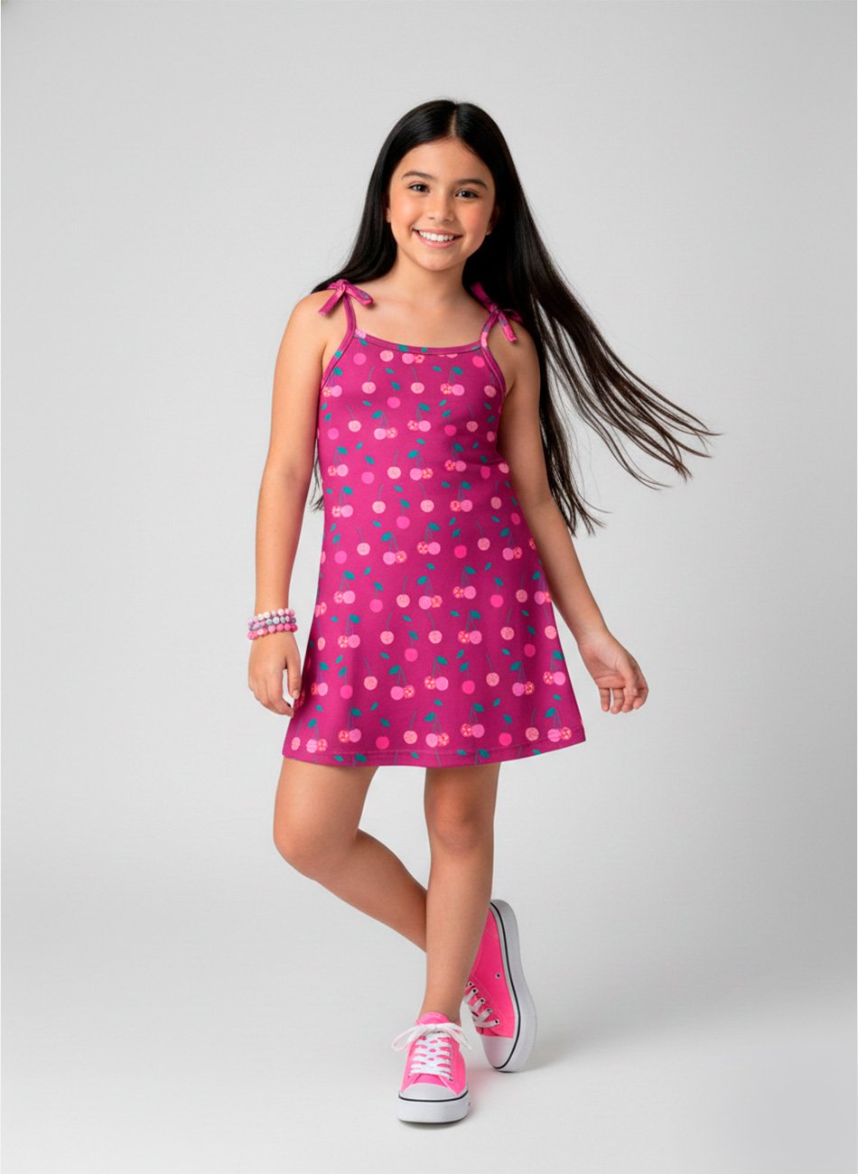 Vestido Infantil de Alcinha Cereja Poa Pink 0810 - Laluna