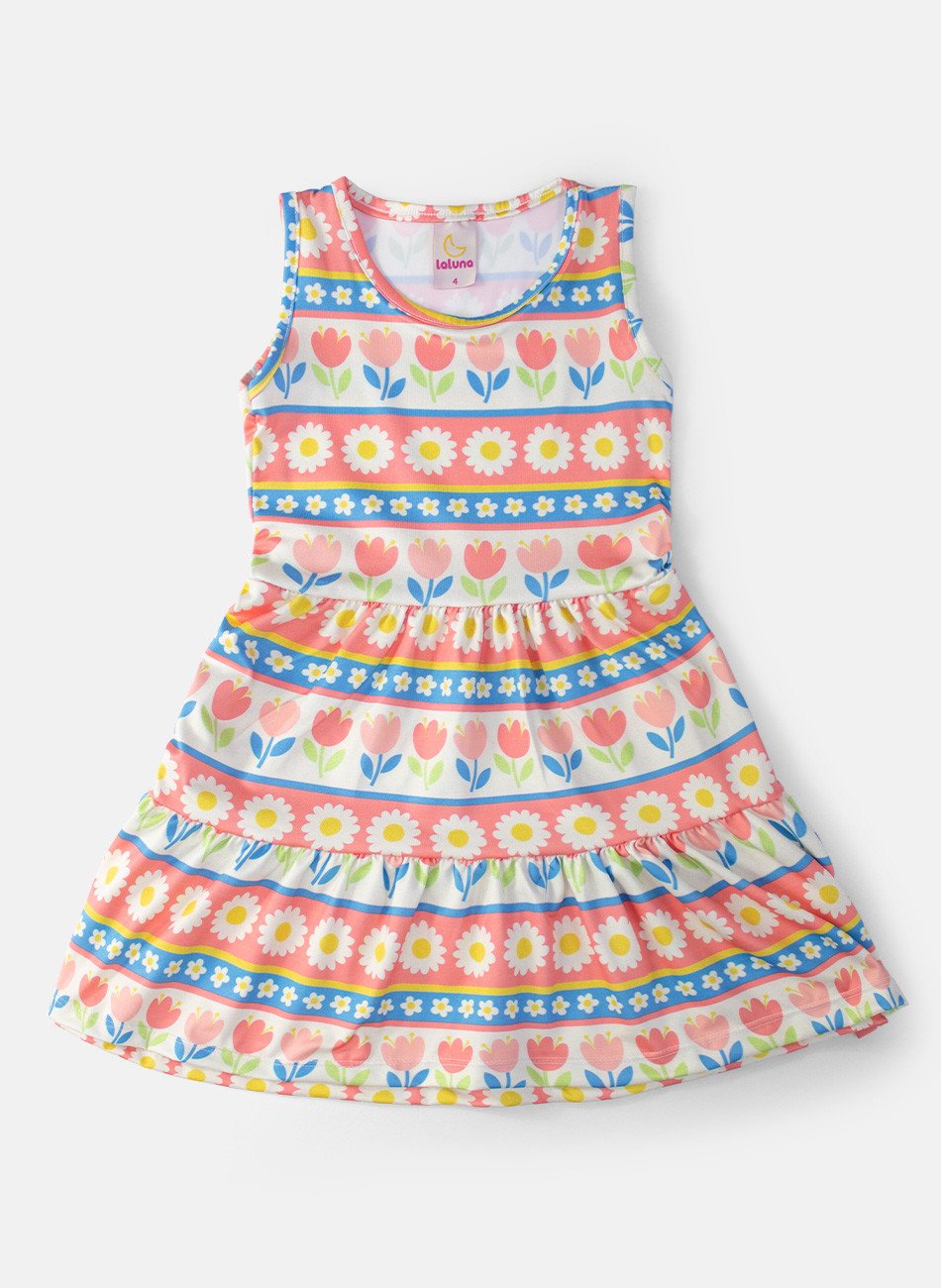 Vestido Infantil Regatinha Florido Multicolorido 0575 - Laluna