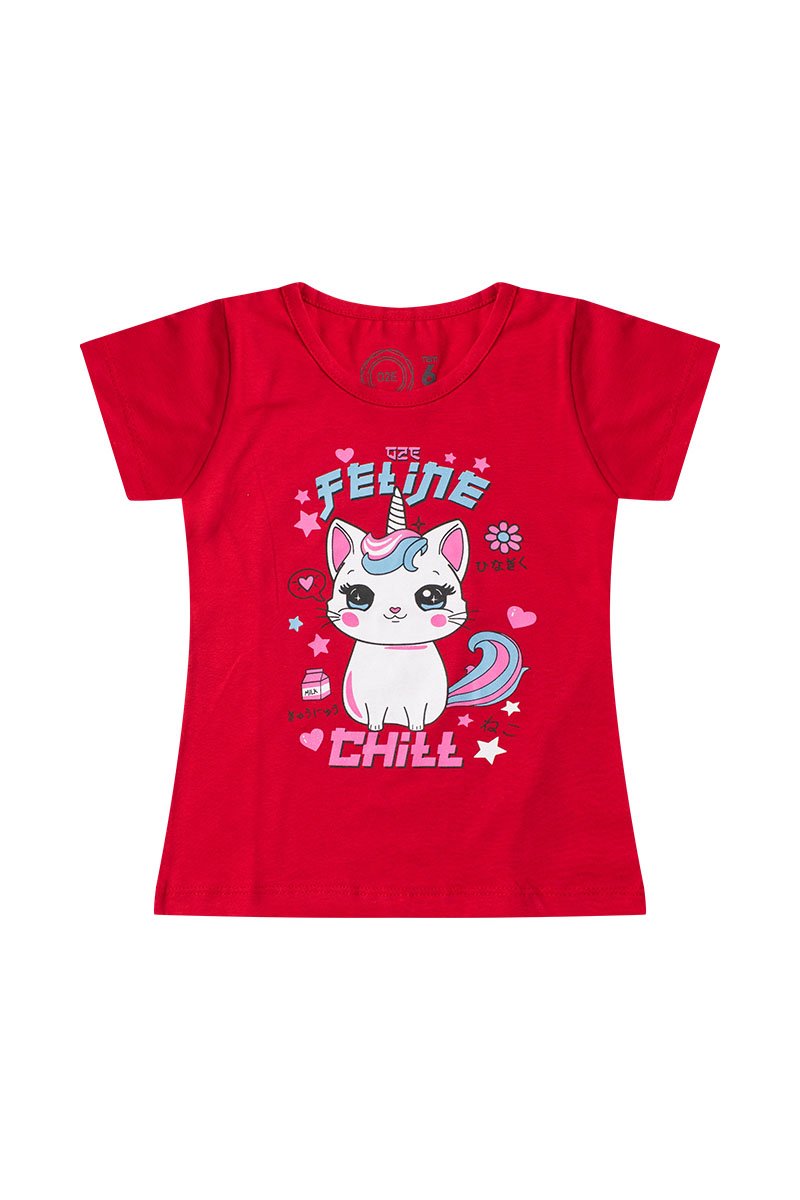 Conjunto Infantil Menina Gatinho Verão Vermelho