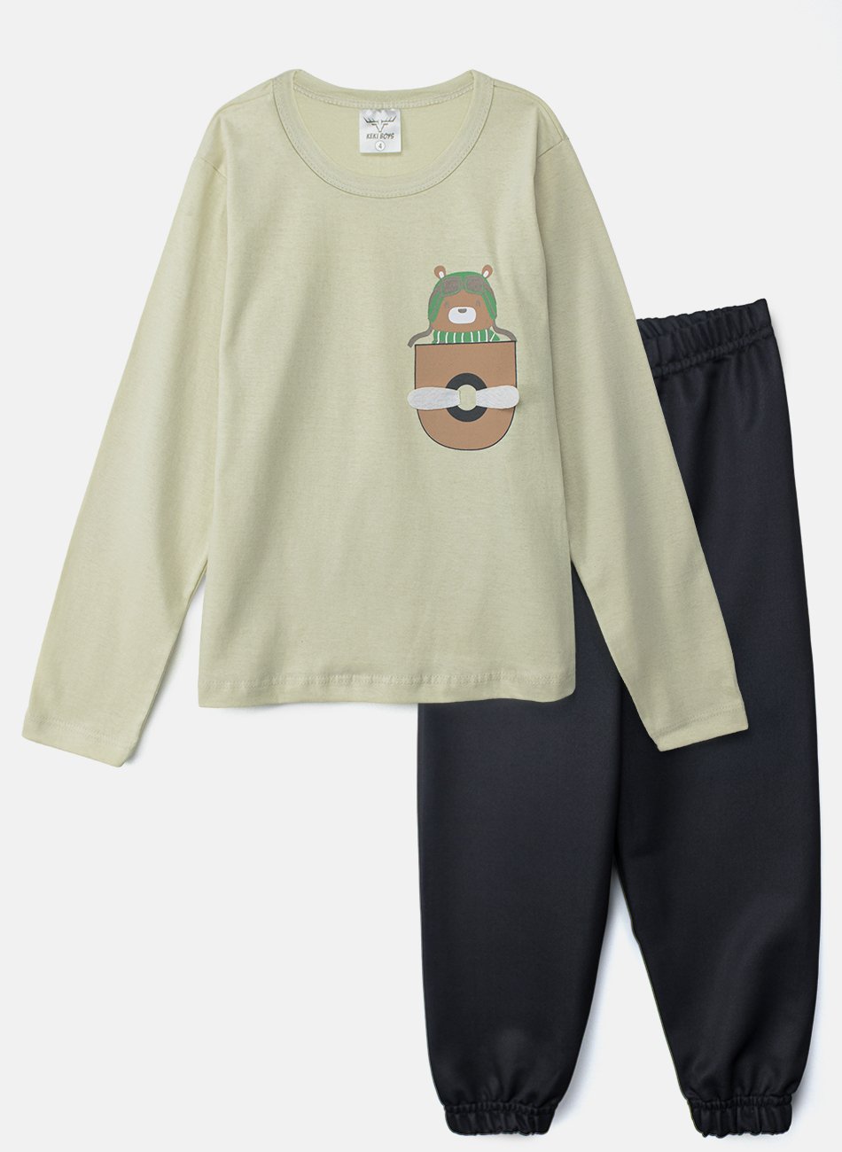 Conjunto Infantil Menino Meia Estação Bolso Creme 0113 - Keki Boys