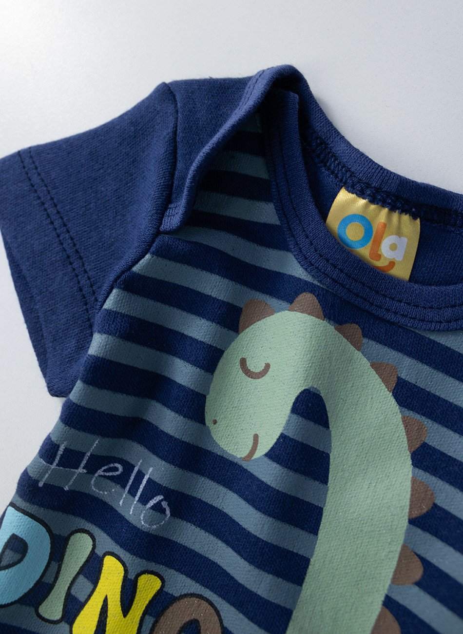 Body Bebê Manga Curta Hello Dino Marinho 0284 - Ola Kids