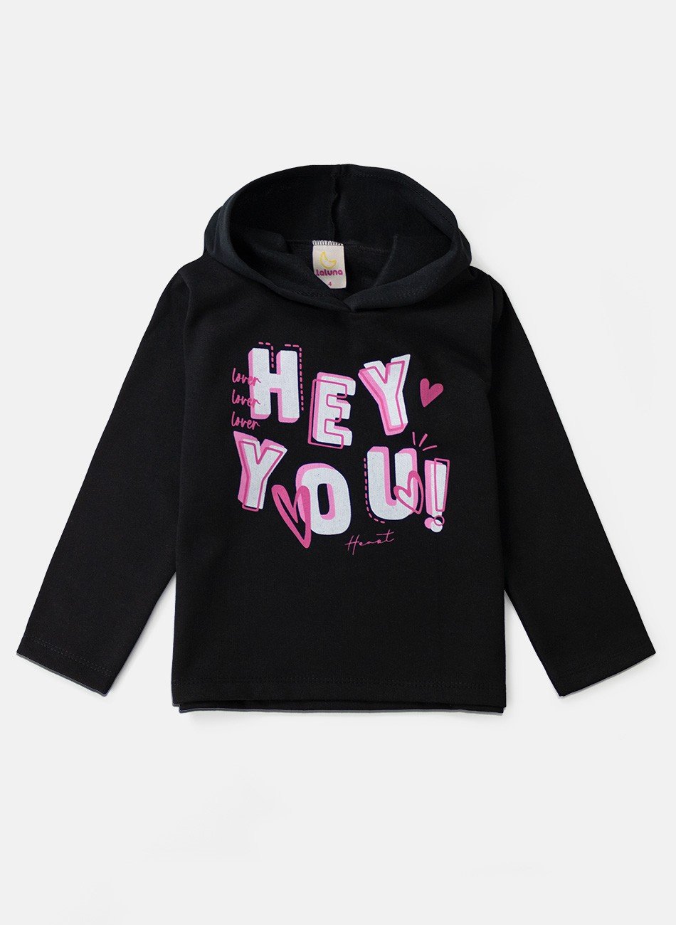 Conjunto Infantil Menina Moletom Hey You Preto 0358 - Laluna
