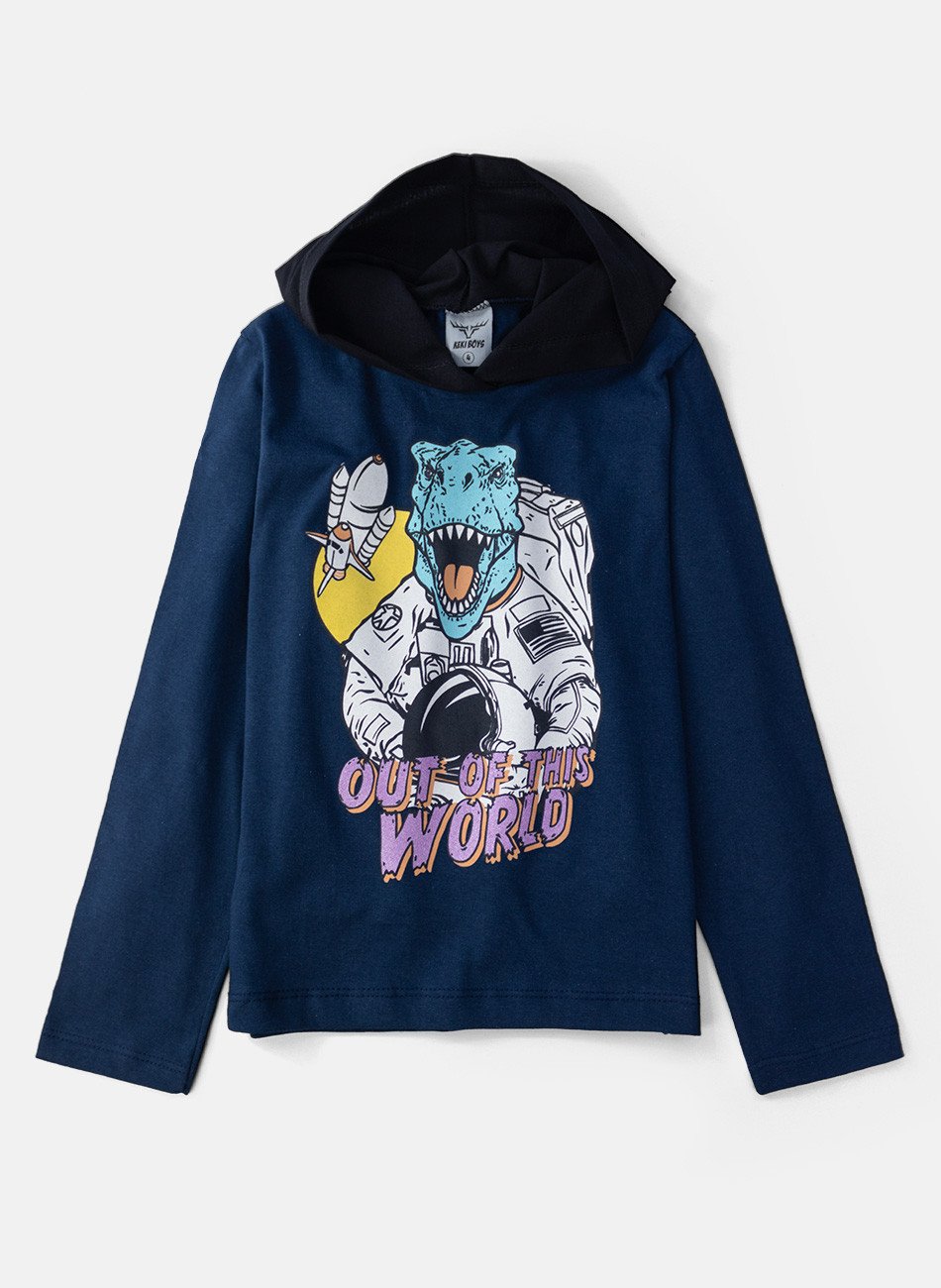 Conjunto Infantil Menino Meia Estação C/Capuz Dino Astronauta Marinho 0241 - Keki Boys