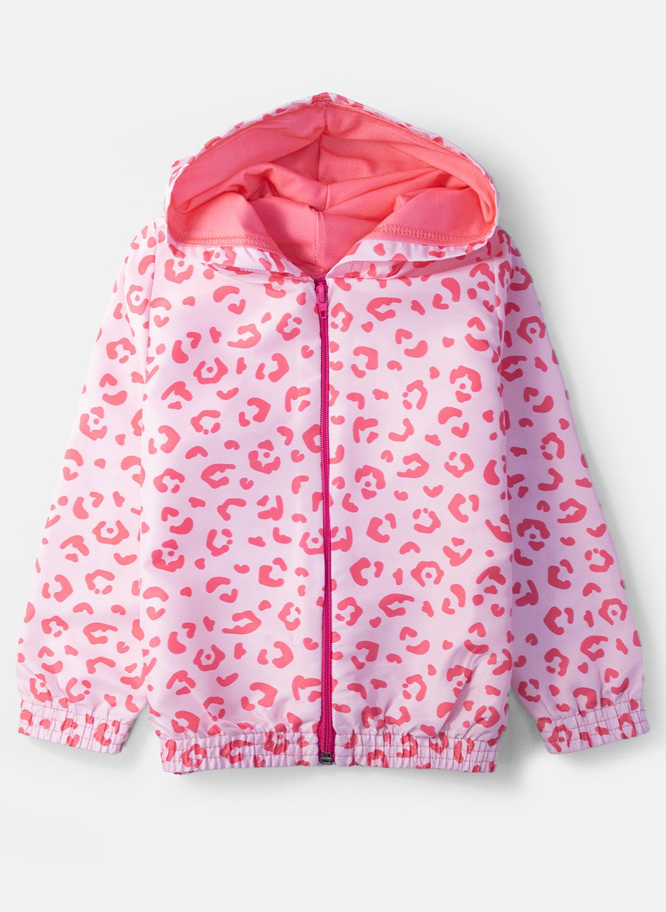 Conjunto Infantil Menina Corta Vento C/Capuz Animal Print Rosa 150 - Laluna