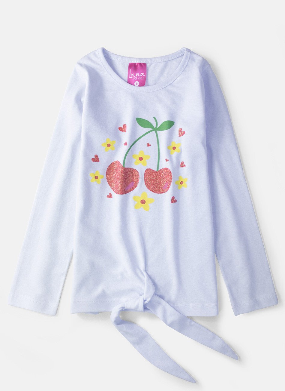 Conjunto Infantil Menina Meia Estação Cerejinhas Branco 0443 - Laluna