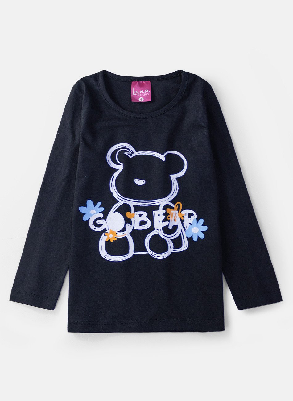 Conjunto Infantil Menina Meia Estação Go Bear Preto 0632 - Laluna