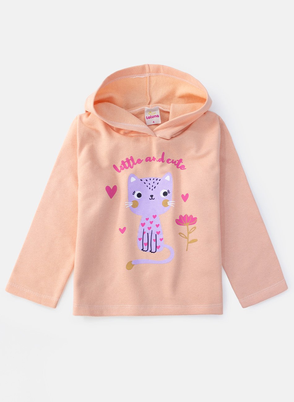 Conjunto Infantil Menina Moletom Little And Cute Pêssego 0381 - Laluna