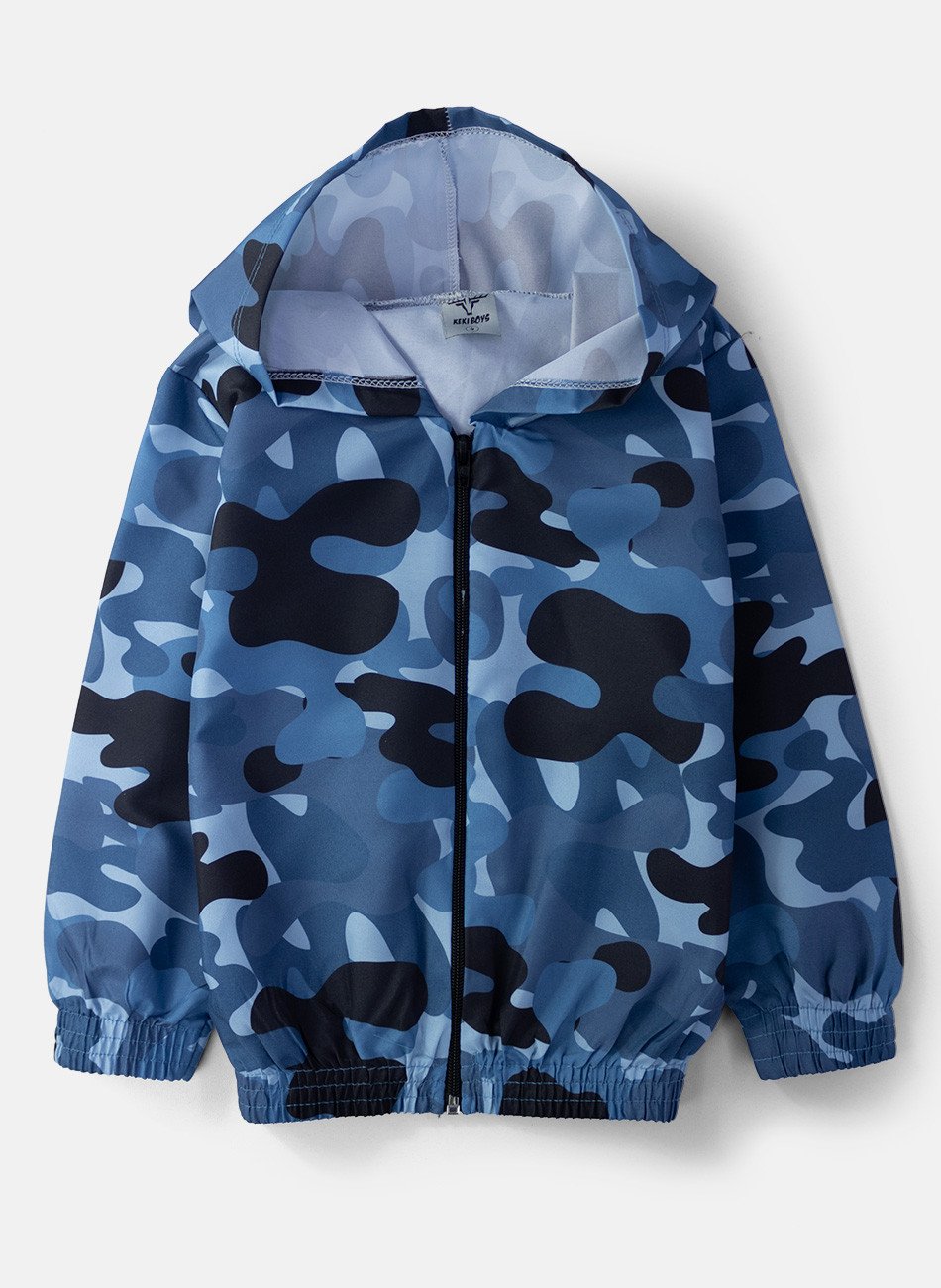 Conjunto Infantil Menino Corta Vento C/Capuz Camuflado Azul 147 - Keki Boys