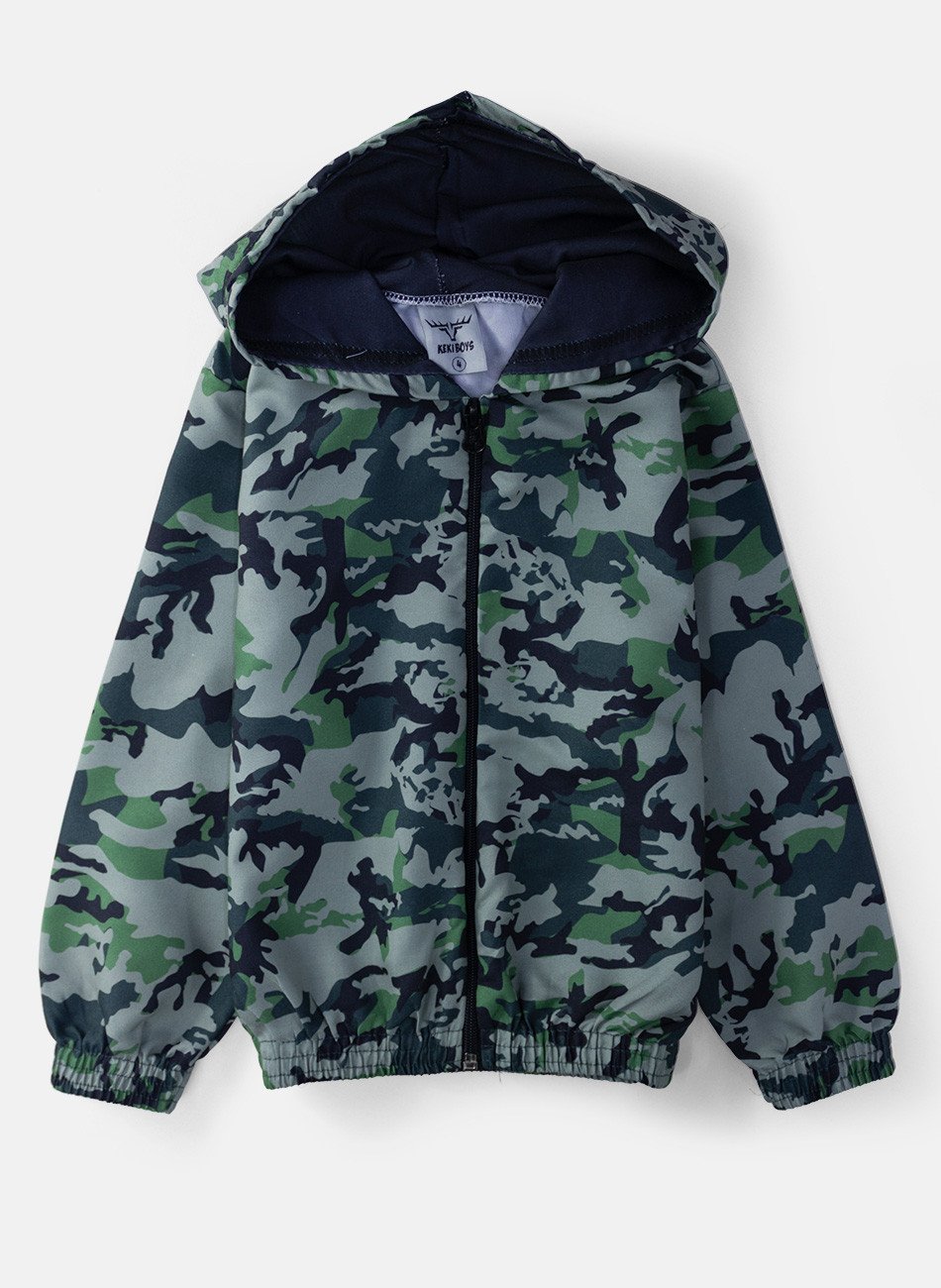 Conjunto Infantil Menino Corta Vento C/Capuz Camuflado Verde 172 - Keki Boys