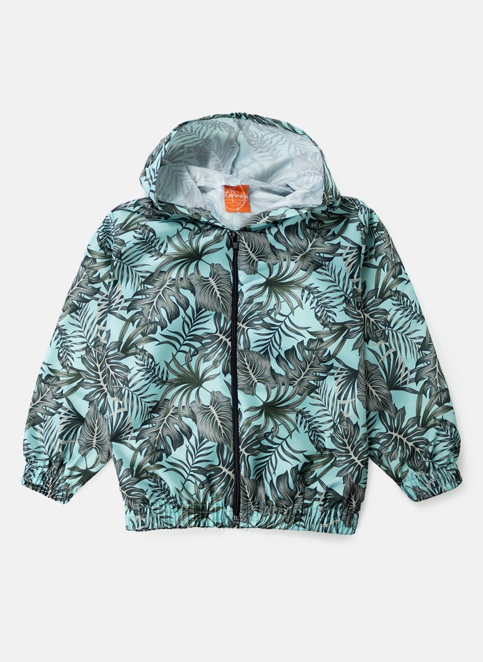 Conjunto Infantil Menino Corta Vento C/Capuz Folhagens Verde Água 642 - Torrox