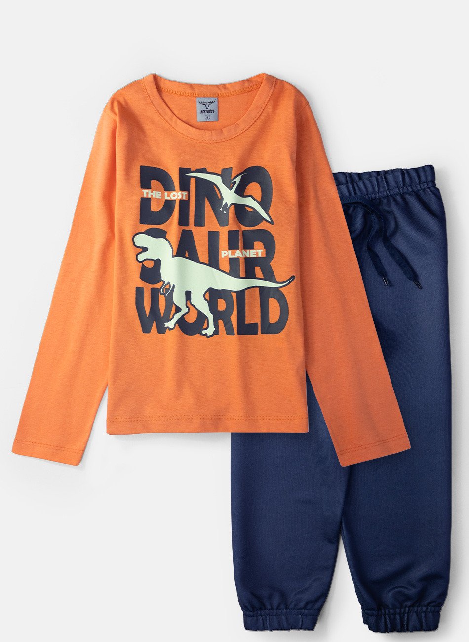 Conjunto Infantil Menino Meia Estação Dinosaur Laranja 071 - Keki Boys
