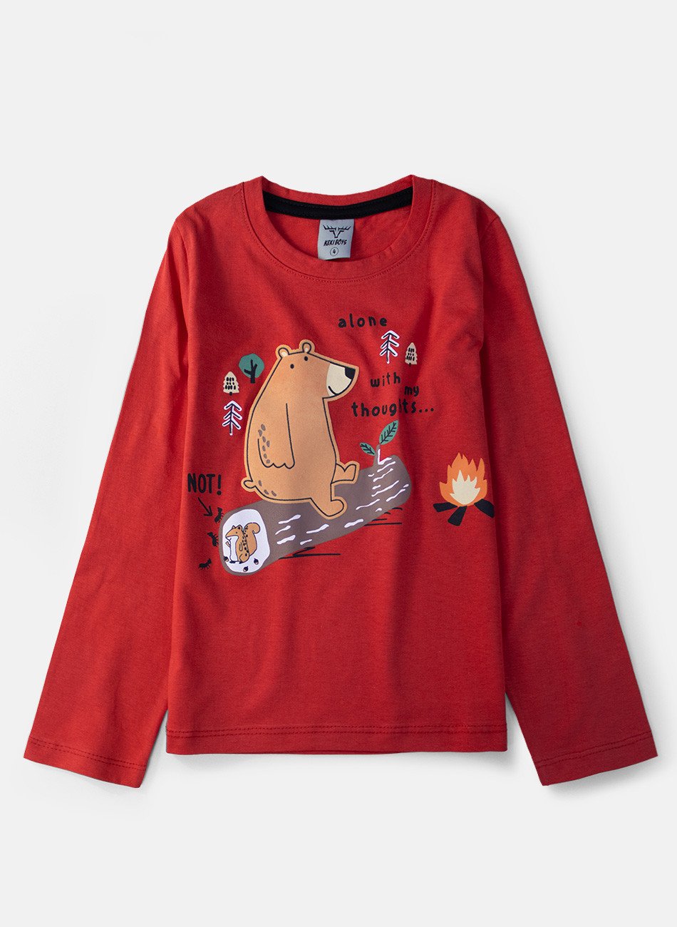 Conjunto Infantil Menino Meia Estação Urso Alone Vermelho 00332 - Keki Boys