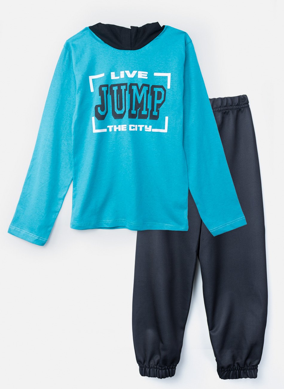 Conjunto Infantil Meia Estação Menino com Capuz Live Jump Petróleo 0105 - Keki Boys