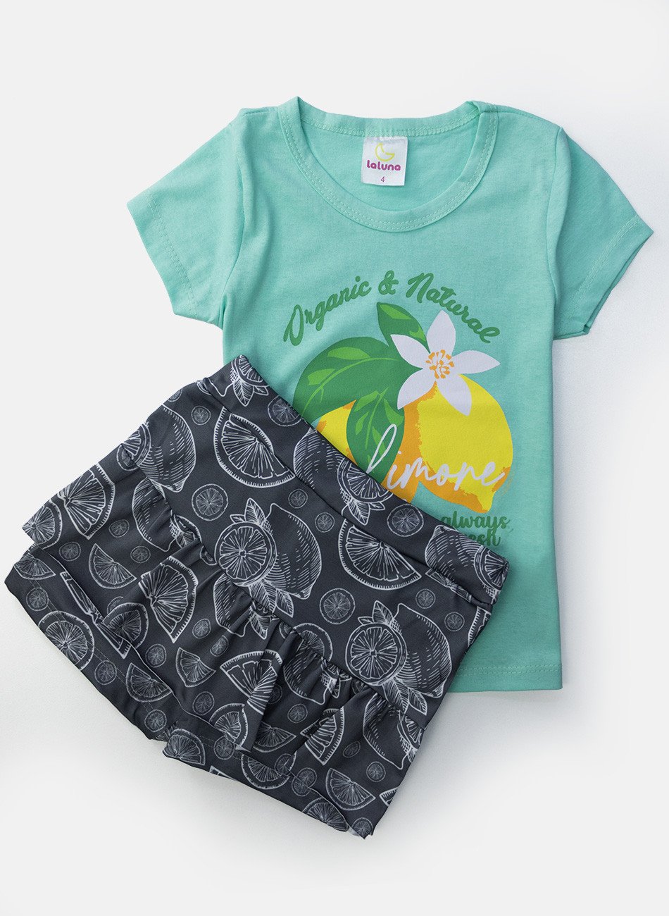 Conjunto Infantil Menina Limone Verde Água 236 - Laluna