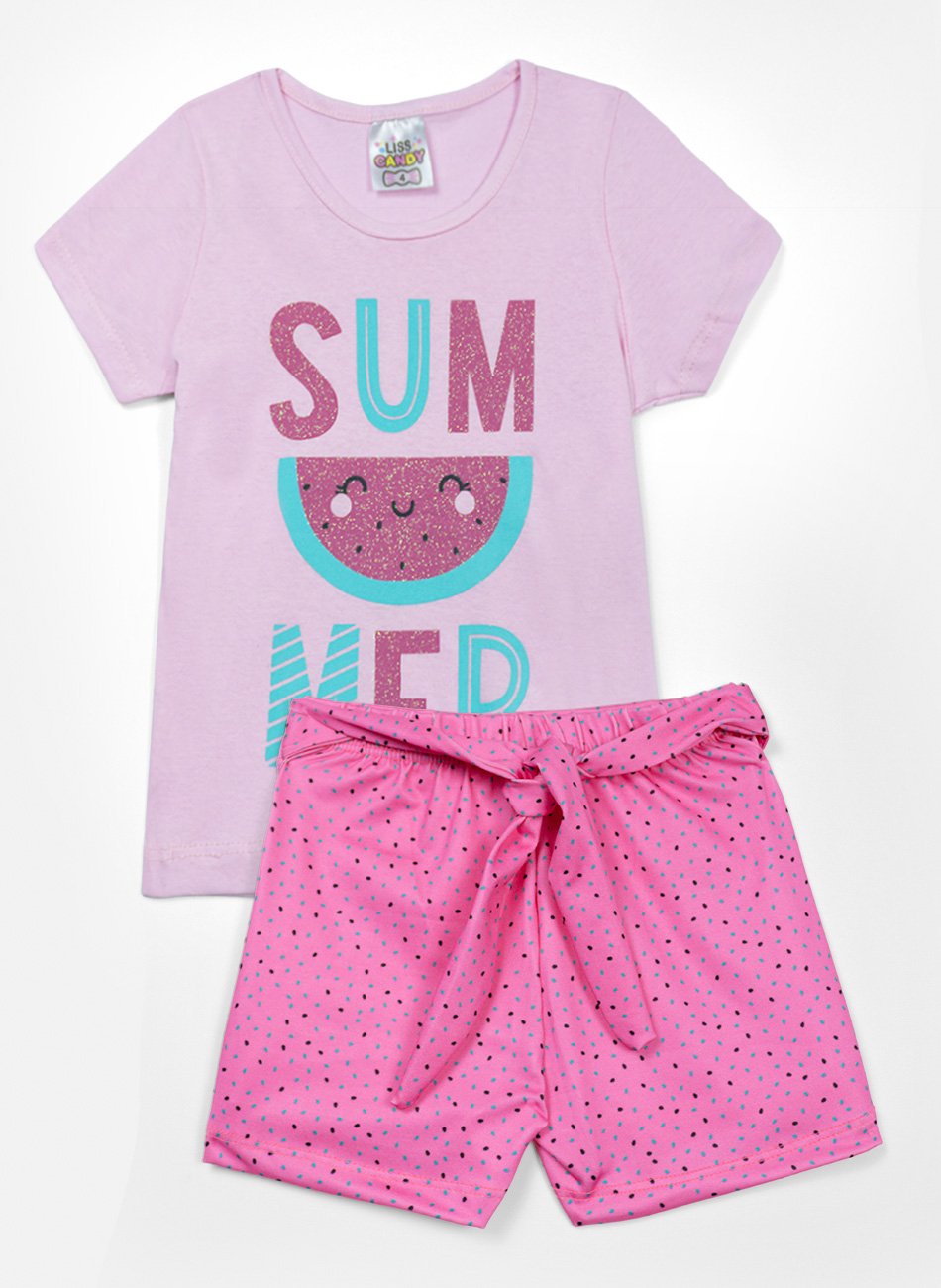 Conjunto Infantil Menina Summer Melancia Rosa 0754 - Laluna