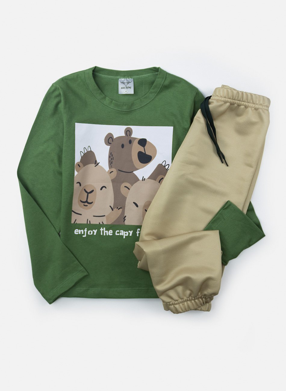 Conjunto Infantil Menino Meia Estação Capivara Verde 0107 - Keki Boys