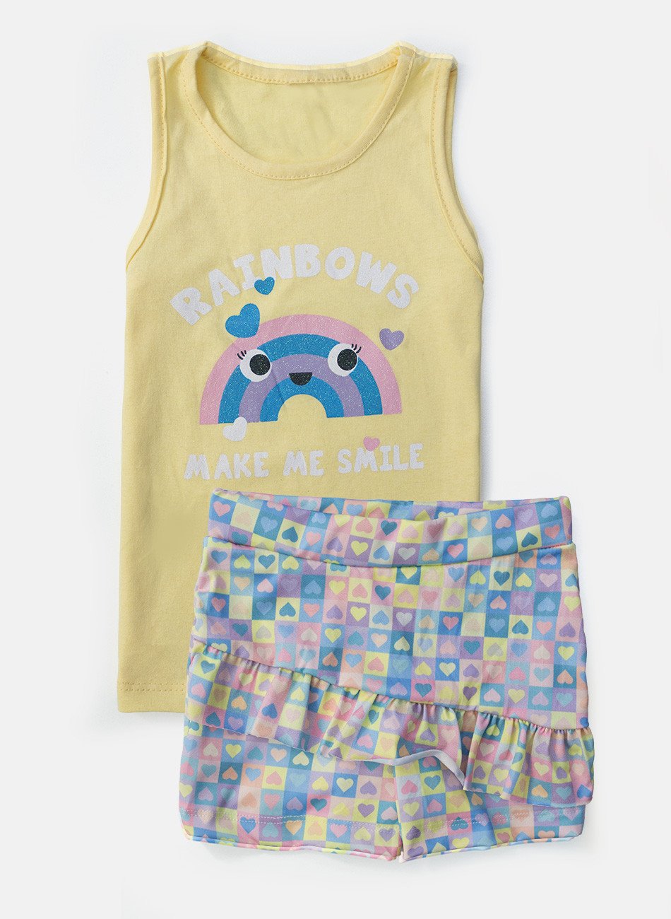Conjunto Infantil Regata Menina Rainbows Amarelo 0404 - Laluna