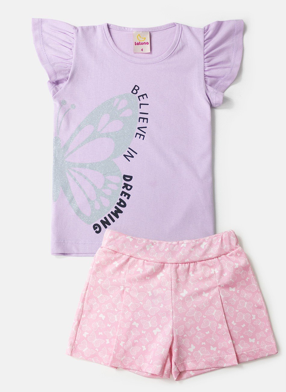 Conjunto Infantil Menina Believe Lilás 0305 - Laluna