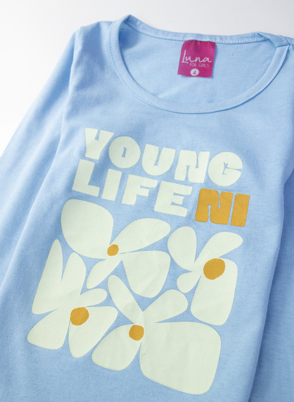 Conjunto Infantil Menina Meia Estação Yong Life Azul Bebê 0628 - Laluna