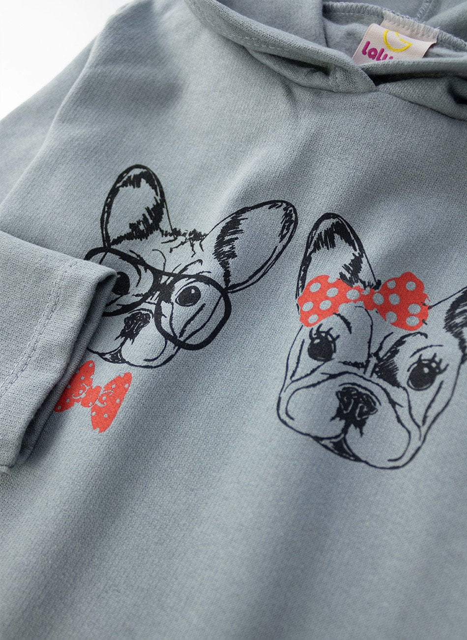 Conjunto Infantil Menina Moletom Cachorrinhos Cinza 0389 - Laluna