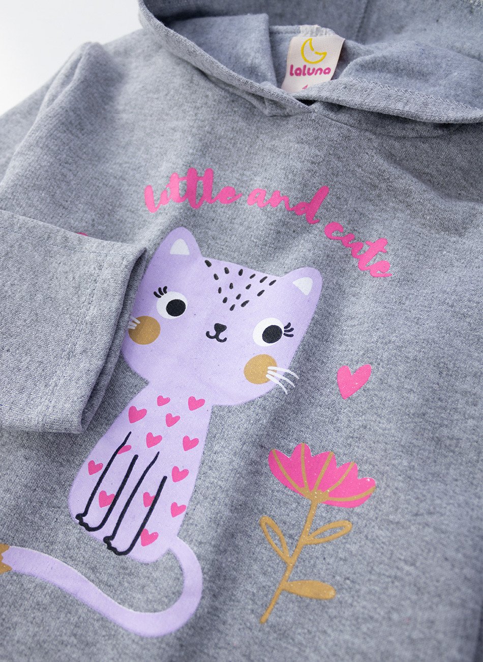 Conjunto Infantil Menina Moletom Little And Cute Mescla 0381 - Laluna