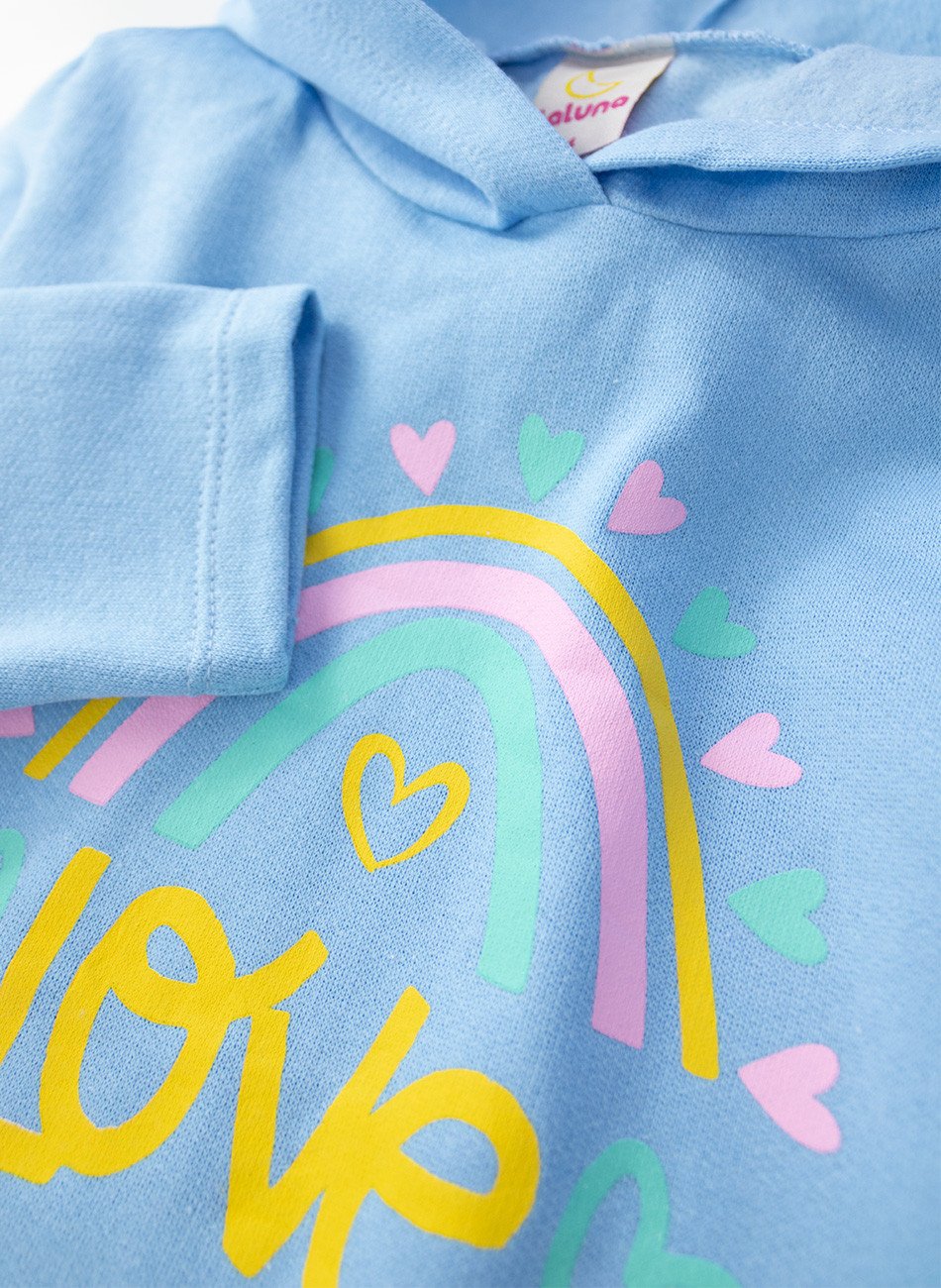 Conjunto Infantil Menina Moletom Love Azul 0401 - Laluna