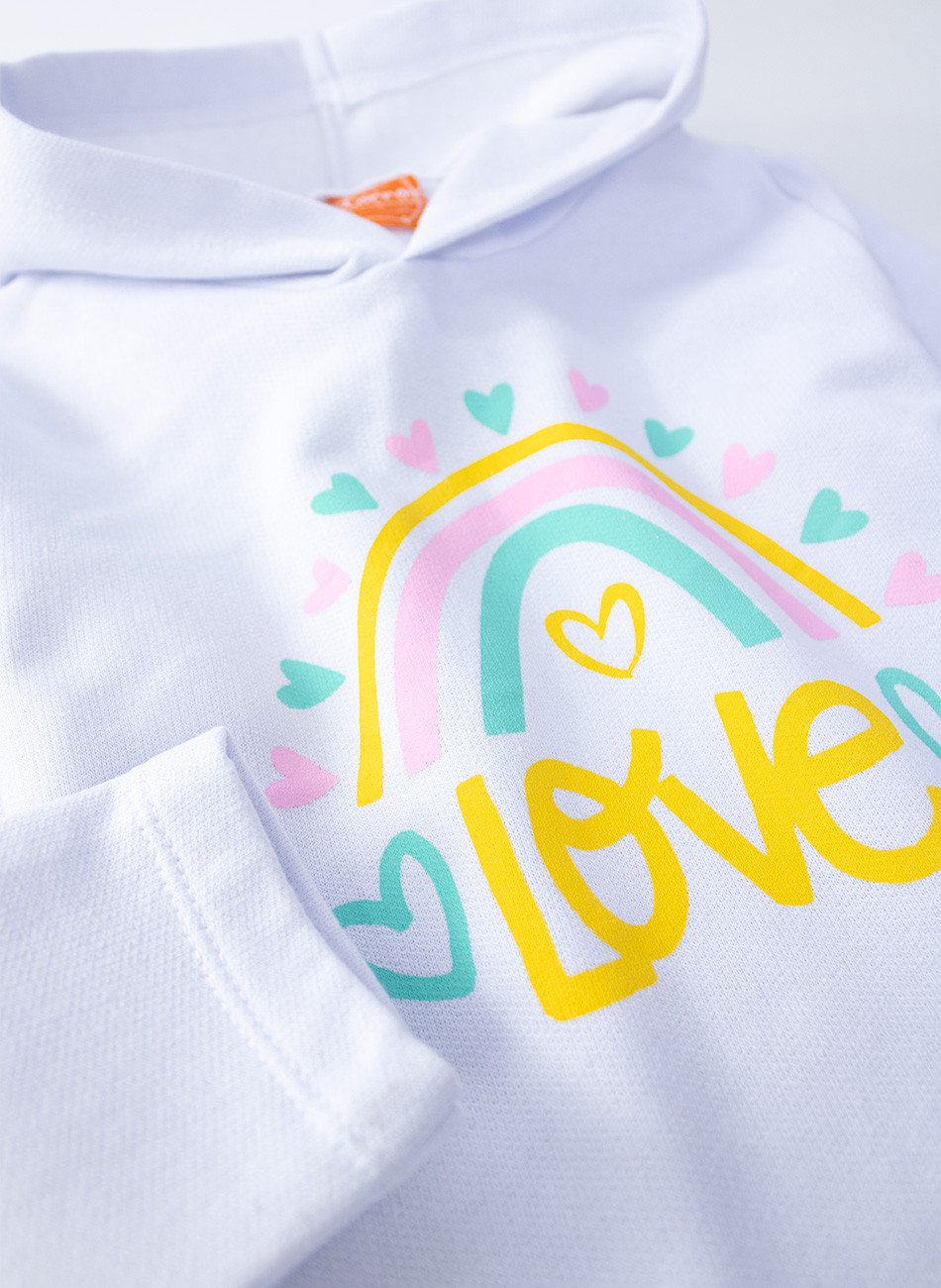Conjunto Infantil Menina Moletom Love Branco 139 - Torrox