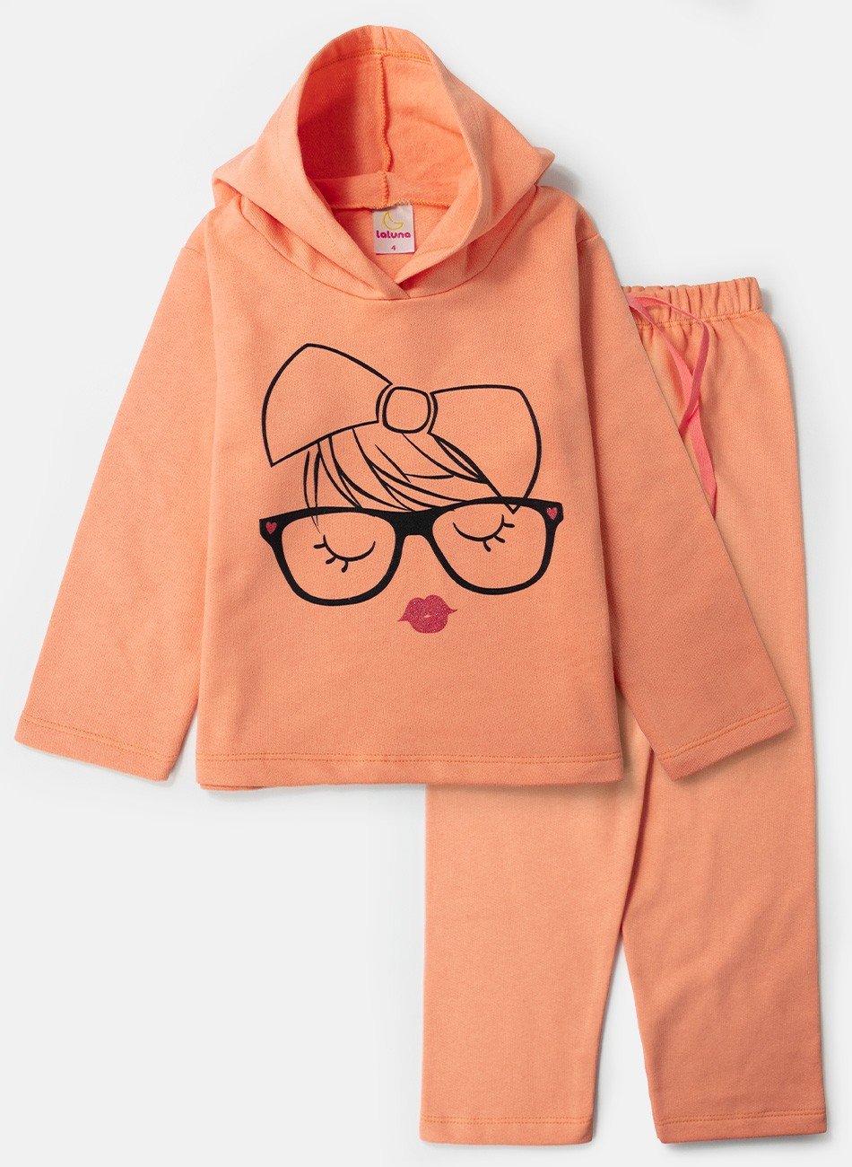 Conjunto Infantil Menina Moletom Óculos Pêssego 0380 - Laluna
