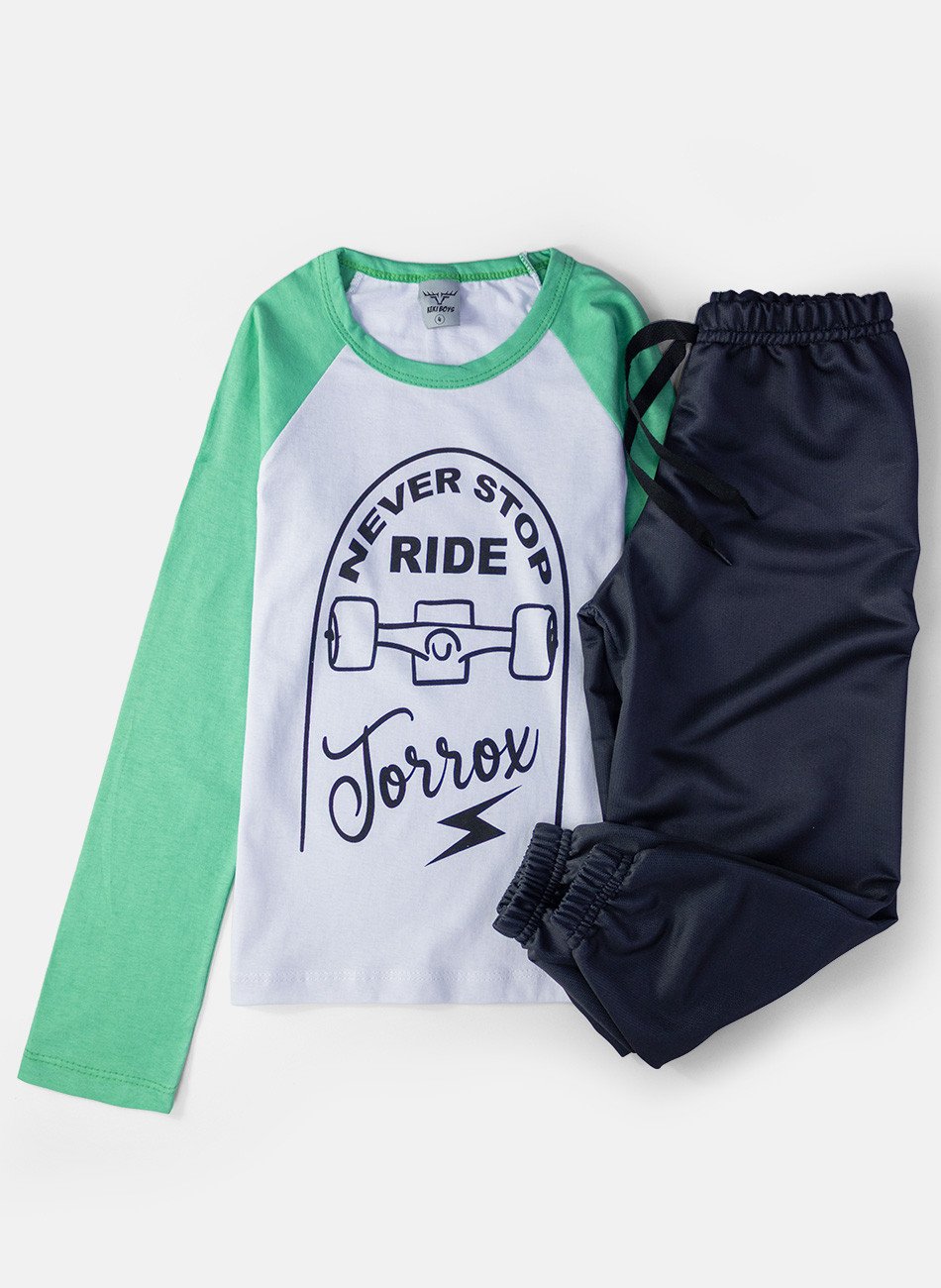 Conjunto Infantil Menino Meia Estação Never Stop Branco 0323 - Keki Boys