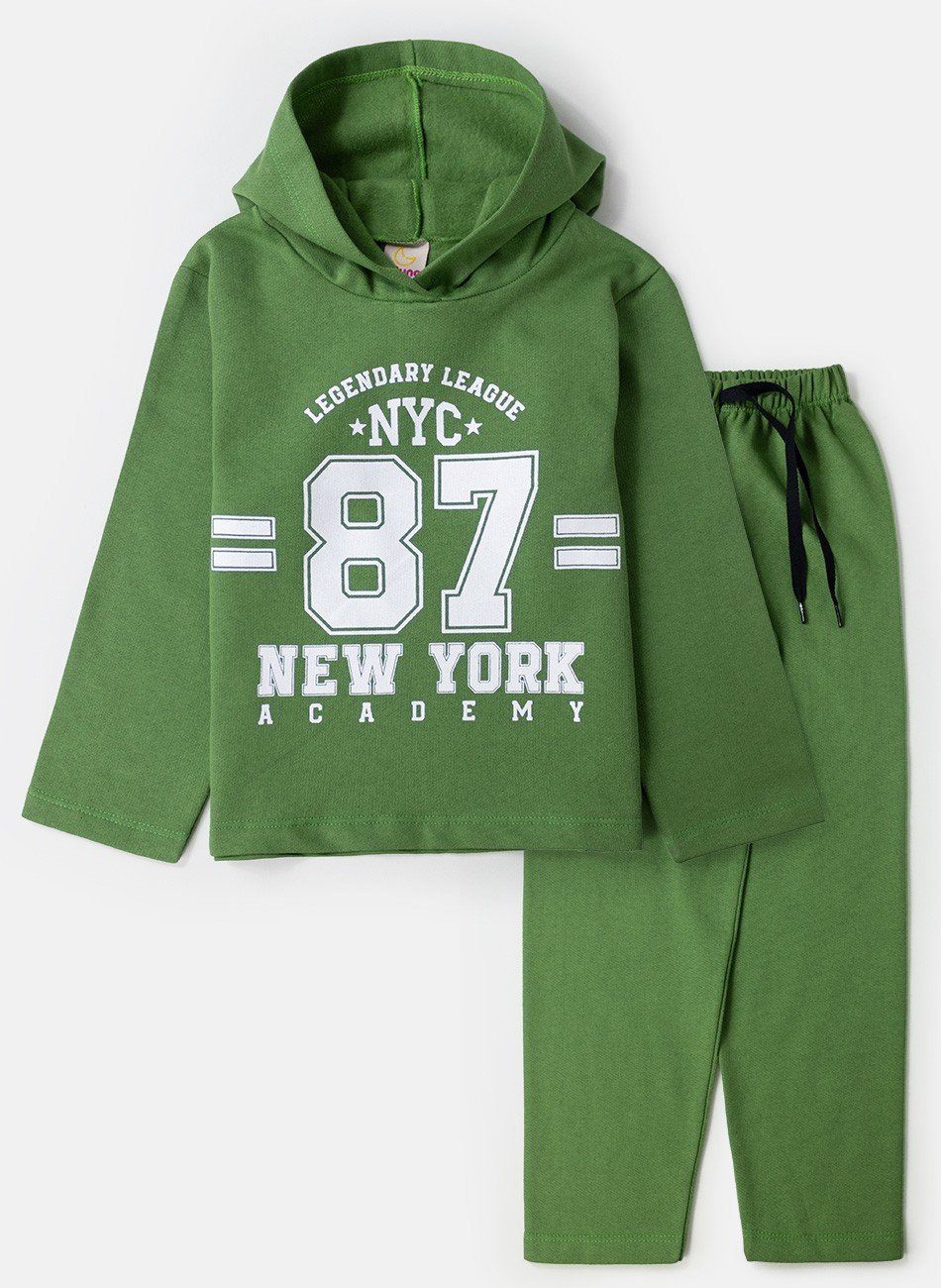 Conjunto Infantil Menino Moletom New York Academy Verde 0379 - Laluna