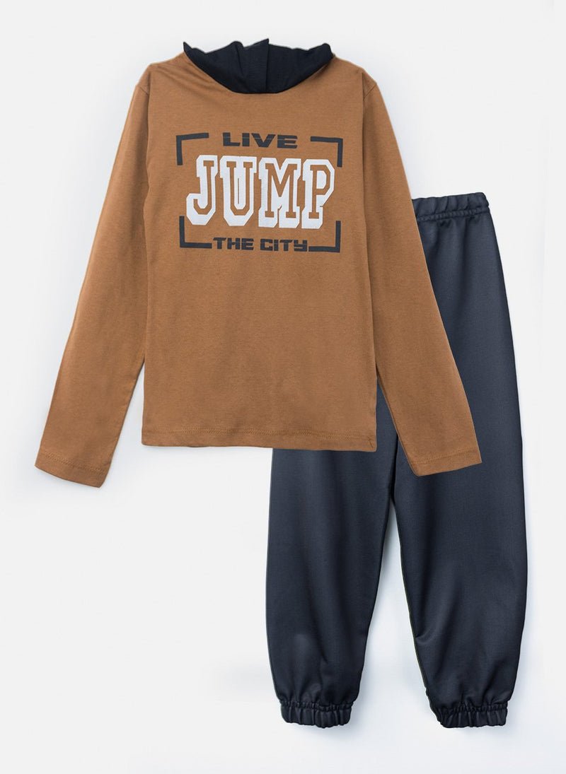Conjunto Infantil Meia Estação Menino com Capuz Live Jump Marrom 0105 - Keki Boys