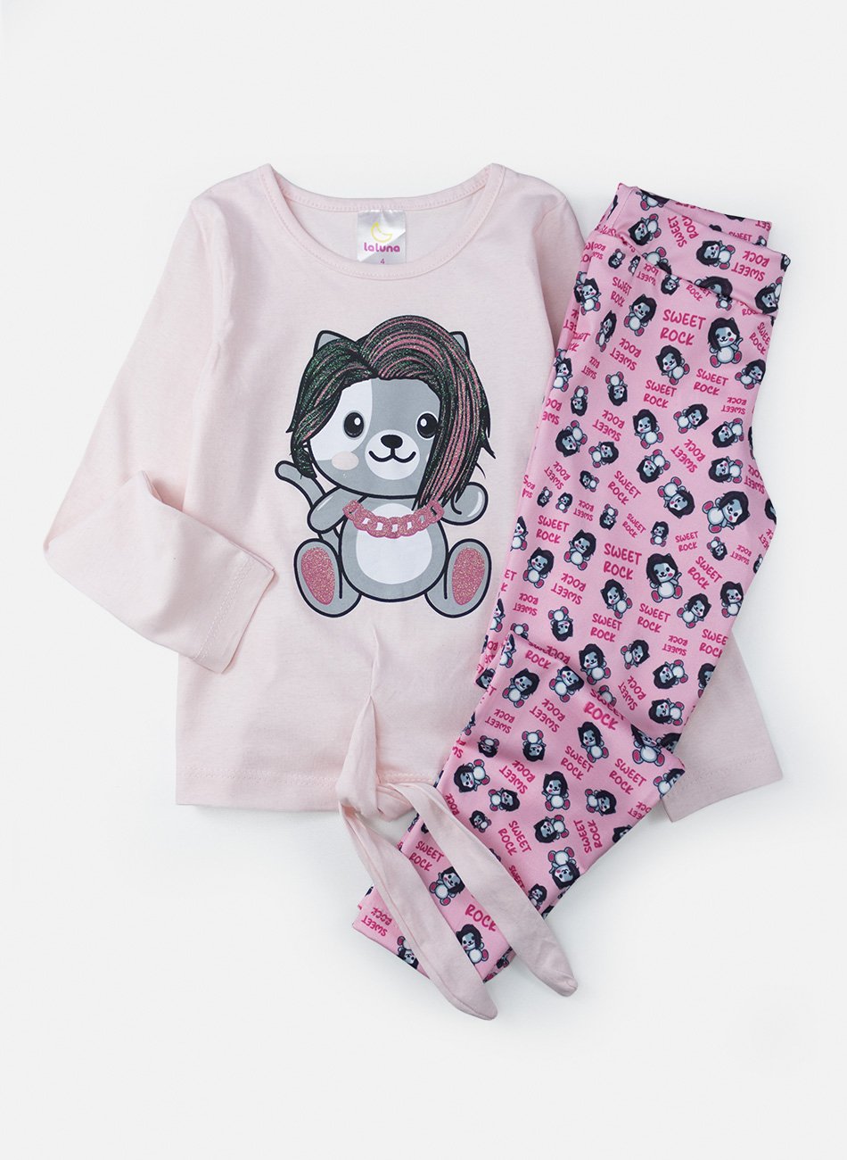 Conjunto Menina Meia Estação Ursinha Sweet Rosa 361 - Laluna