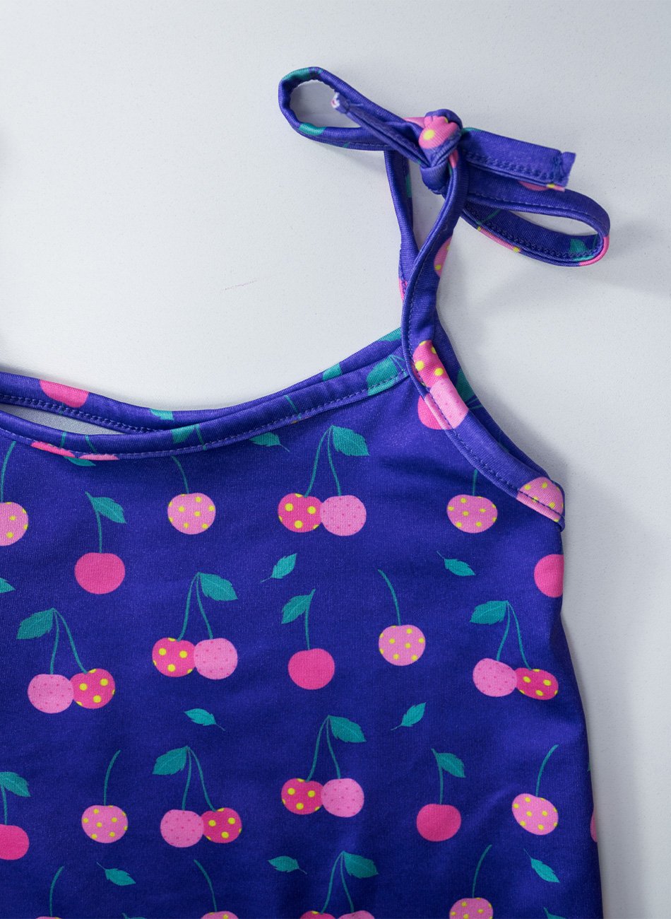 Vestido Infantil de Alcinha Cereja Poa Roxo 0810 - Laluna