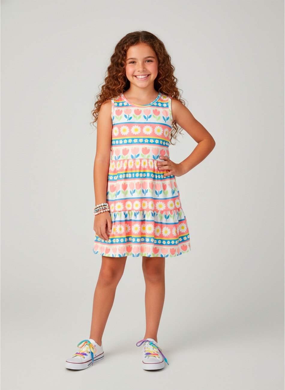Vestido Infantil Regatinha Florido Multicolorido 0575 - Laluna