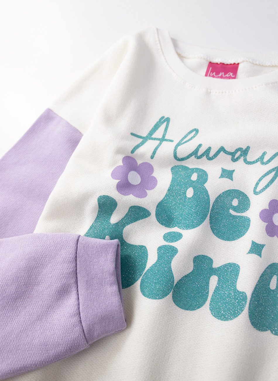 Conjunto Infantil Menina Moletom Be Kind Lilás 0427 - Laluna