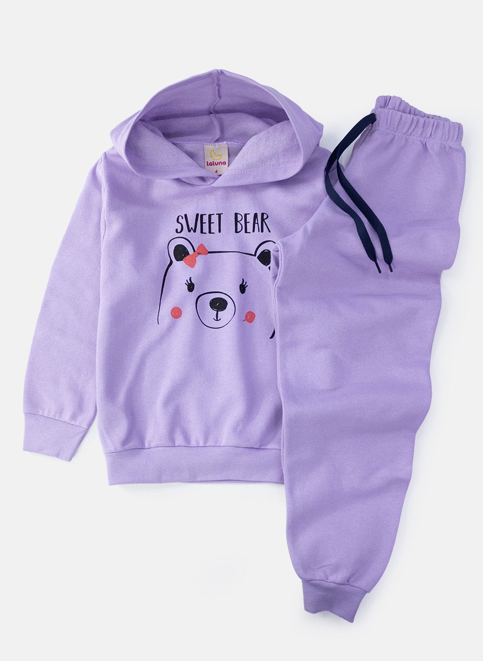 Conjunto Infantil Menina Moletom Sweet Bear Lilás 0382 - Laluna