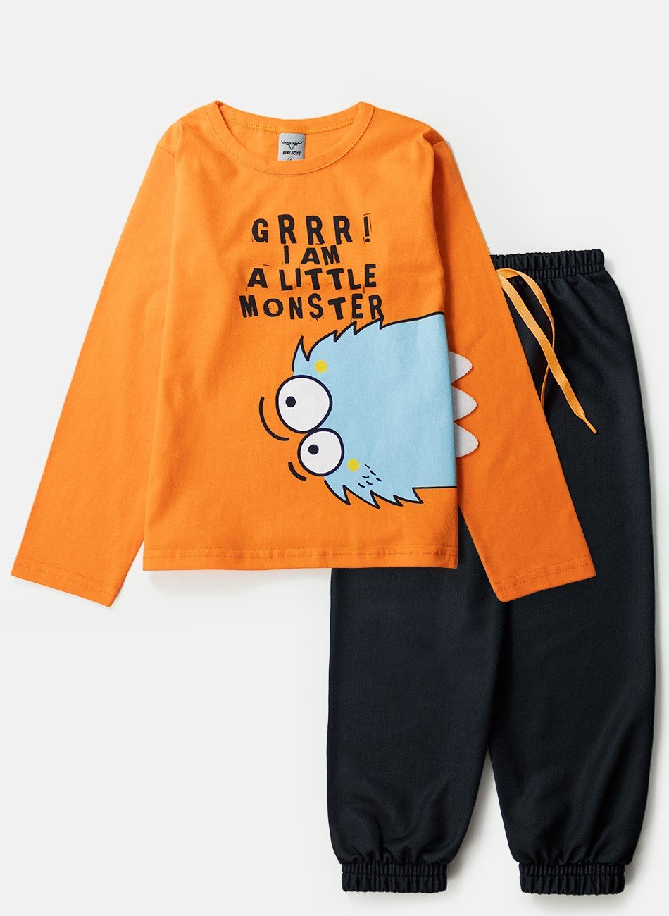 Conjunto Infantil Meia Estação Menino A Little Monster Laranja 0472 - Keki Boys