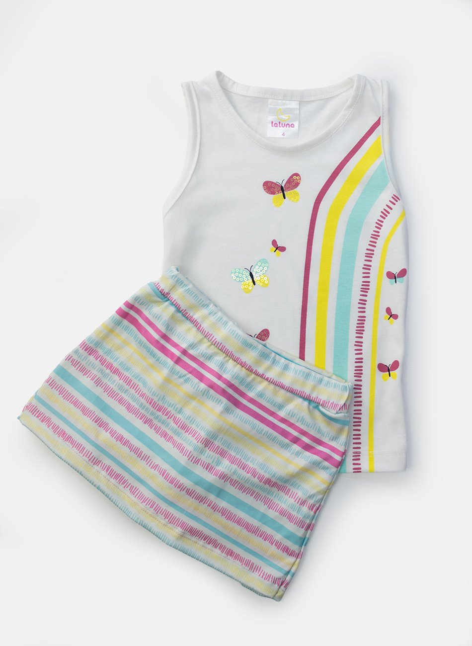Conjunto Infantil Menina Borboletas Creme 0711 - Laluna