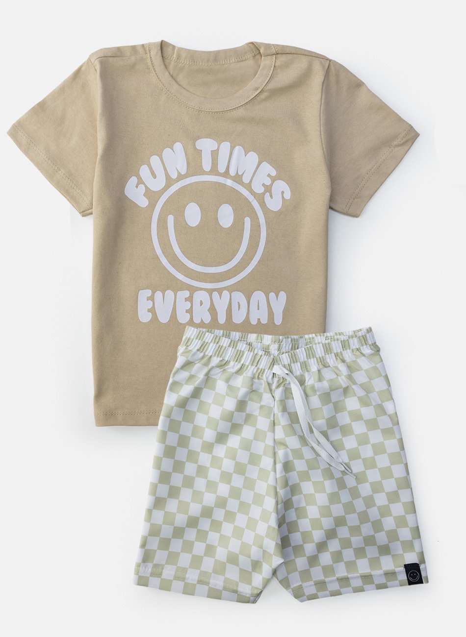 Conjunto Infantil Menino FunTimes Everyday Creme 0372 - Keki Boys