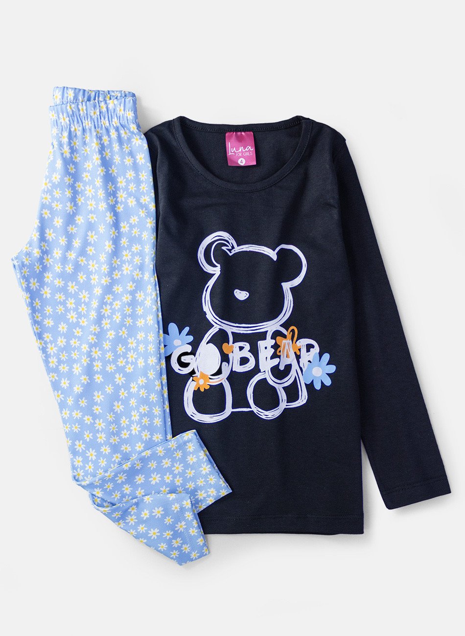 Conjunto Infantil Menina Meia Estação Go Bear Preto 0632 - Laluna