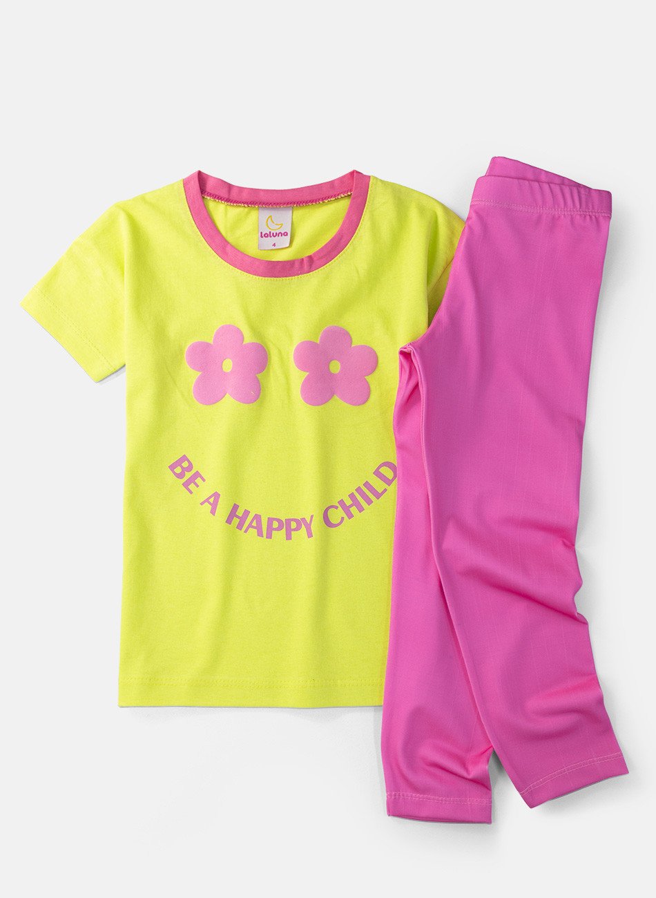 Conjunto Infantil Menina Meia Estação Happy Child Amarelo Lima 0454 - Laluna