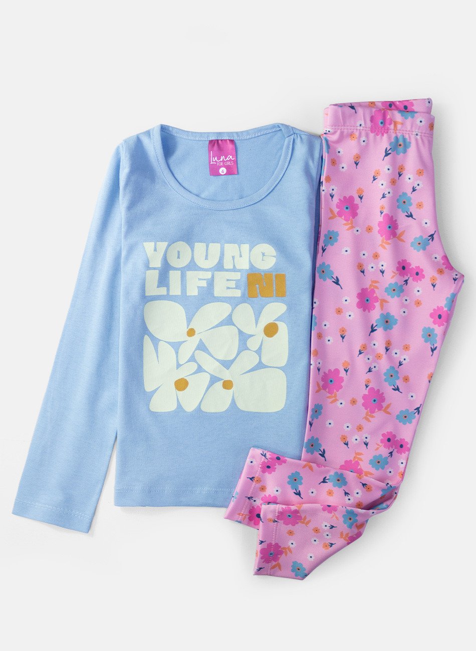 Conjunto Infantil Menina Meia Estação Yong Life Azul Bebê 0628 - Laluna
