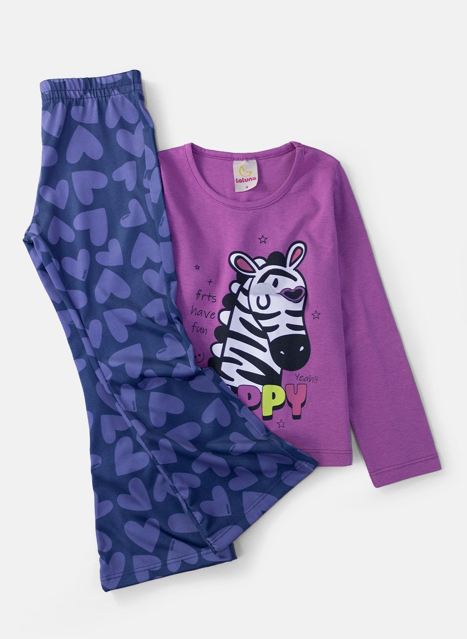 Conjunto Infantil Menina Meia Estação Zebra Happy Orquídea 0581 - Laluna