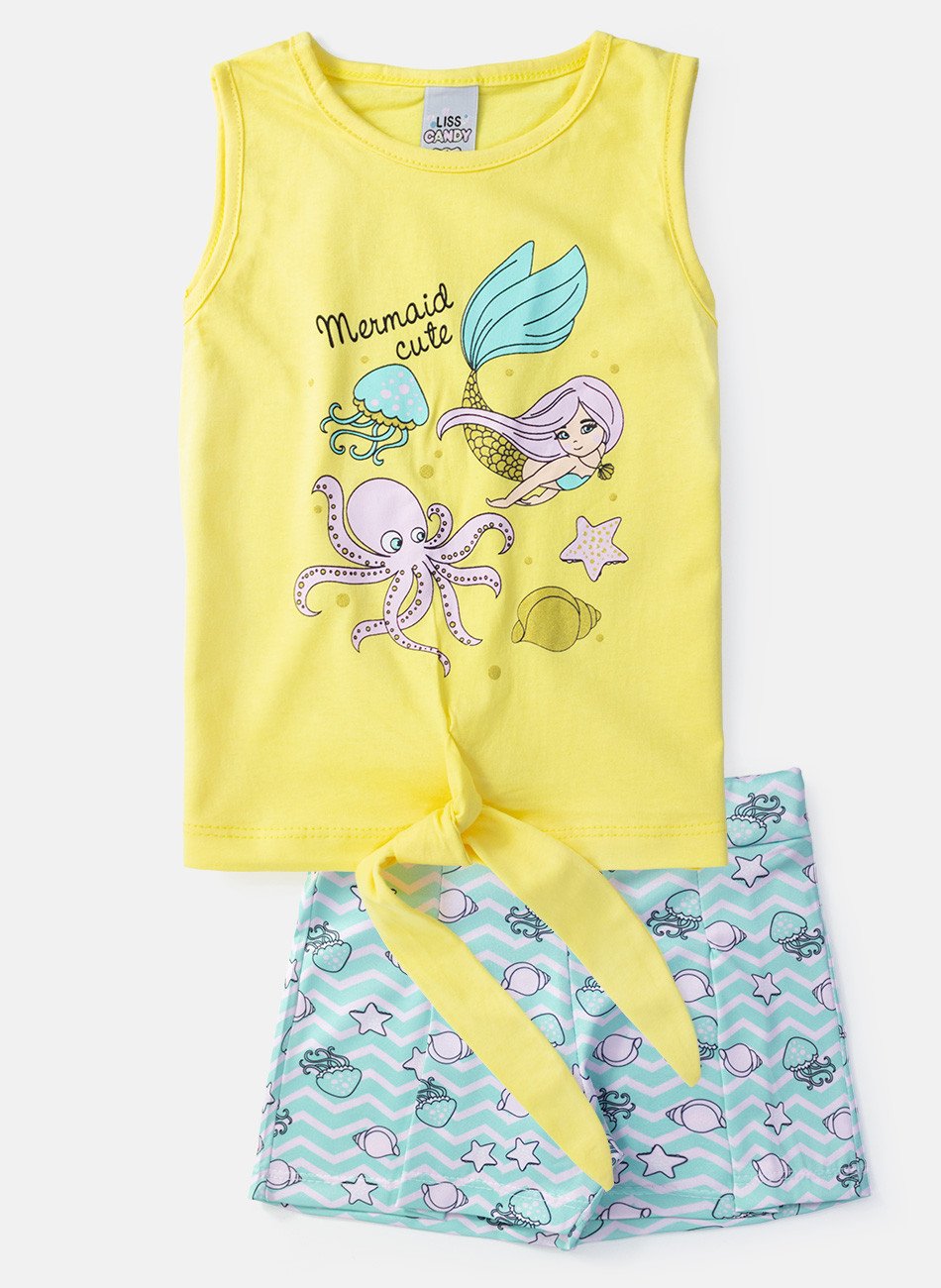 Conjunto Infantil Menina Mermaid Cute Amarelo 04 - Laluna
